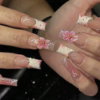 Press-On Nail Set Self-Adhesive Floral & Glitter