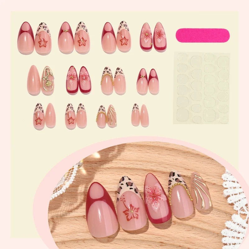 Press-On Nail Set Self-Adhesive Floral & Glitter