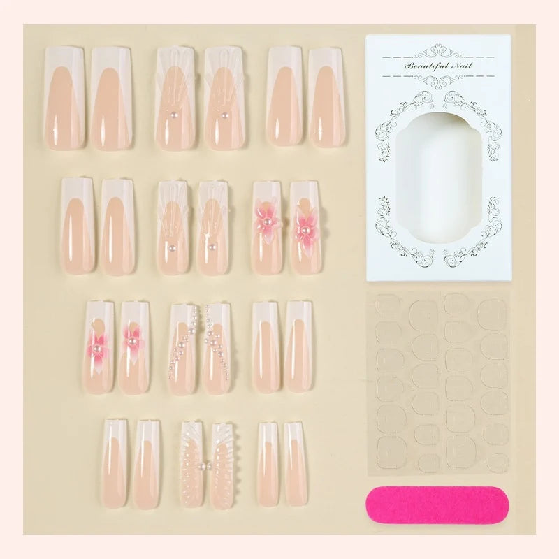Press-On Nail Set Self-Adhesive Floral & Glitter