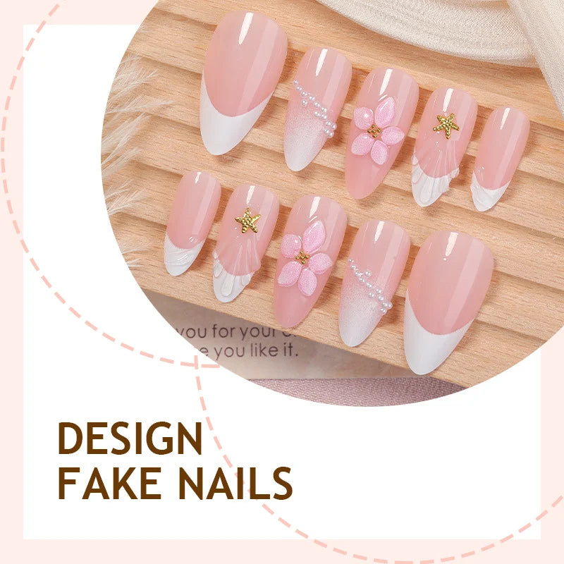 Press-On Nail Set Self-Adhesive Floral & Glitter