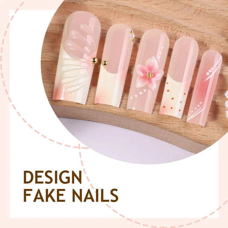 Press-On Nail Set Self-Adhesive Floral & Glitter