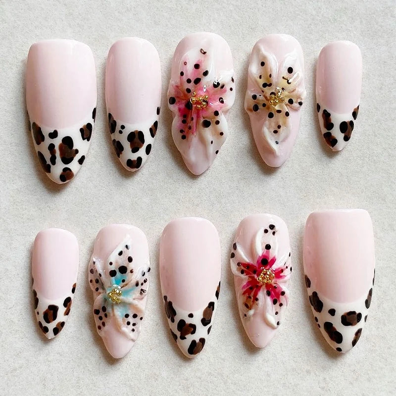 Press-On Nail Set Self-Adhesive Floral & Glitter