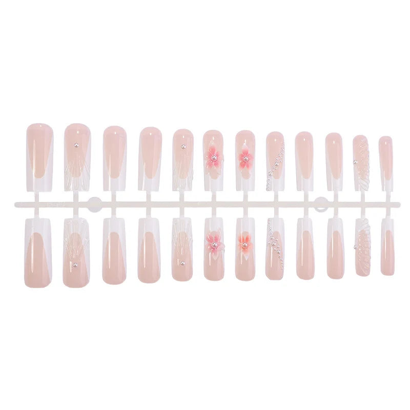 Press-On Nail Set Self-Adhesive Floral & Glitter