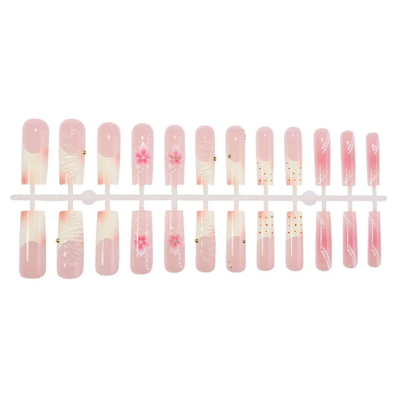 Press-On Nail Set Self-Adhesive Floral & Glitter