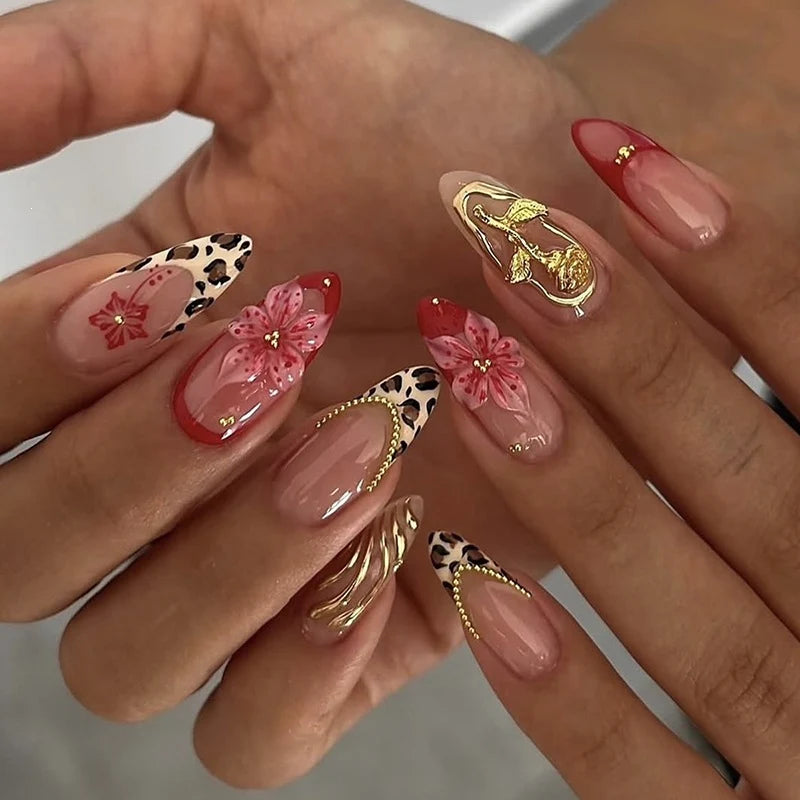 Press-On Nail Set Self-Adhesive Floral & Glitter