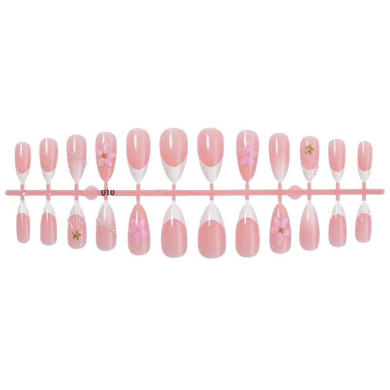 Press-On Nail Set Self-Adhesive Floral & Glitter