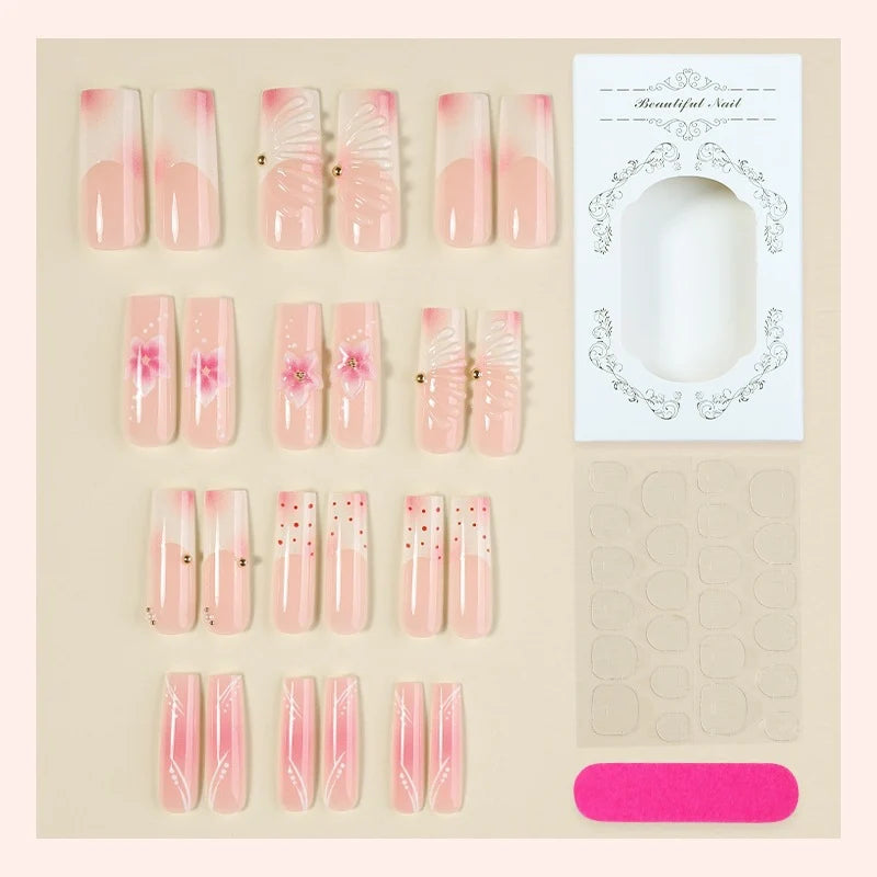Press-On Nail Set Self-Adhesive Floral & Glitter