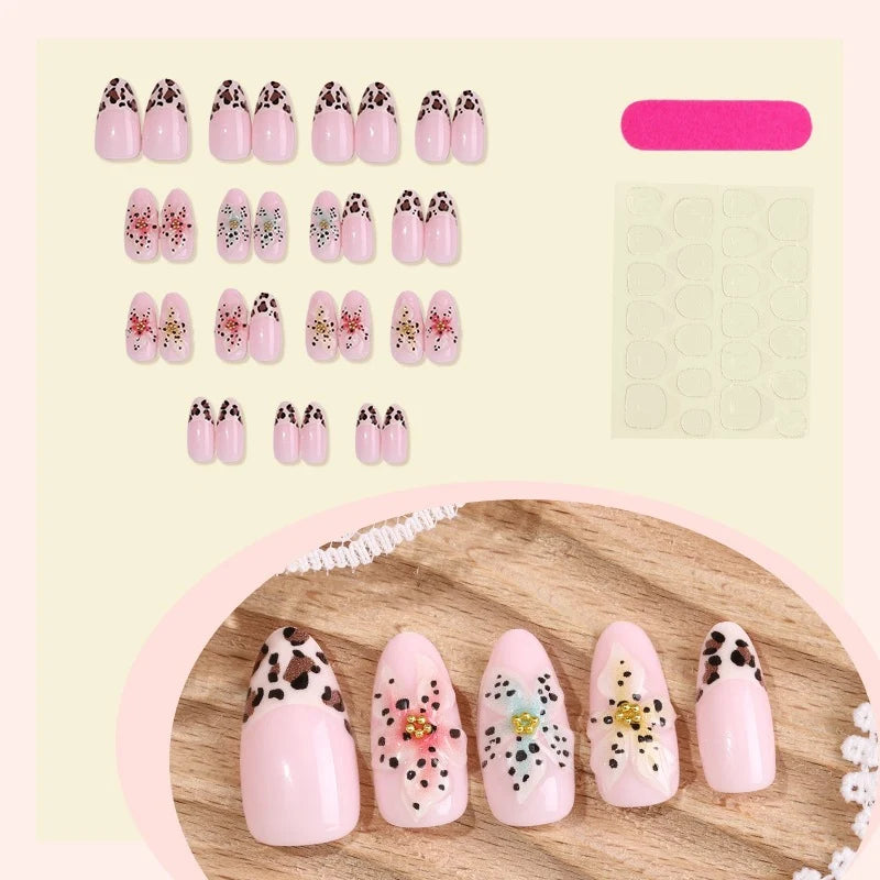 Press-On Nail Set Self-Adhesive Floral & Glitter