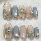 Press-On Nail Set Self-Adhesive Floral & Gold Accents