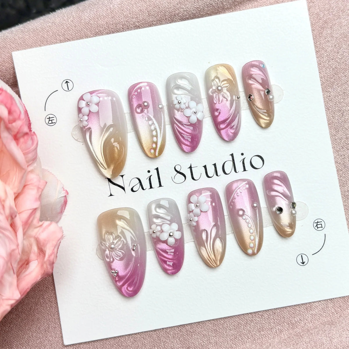 Press-On Nail Set Self-Adhesive Floral Salon Finish