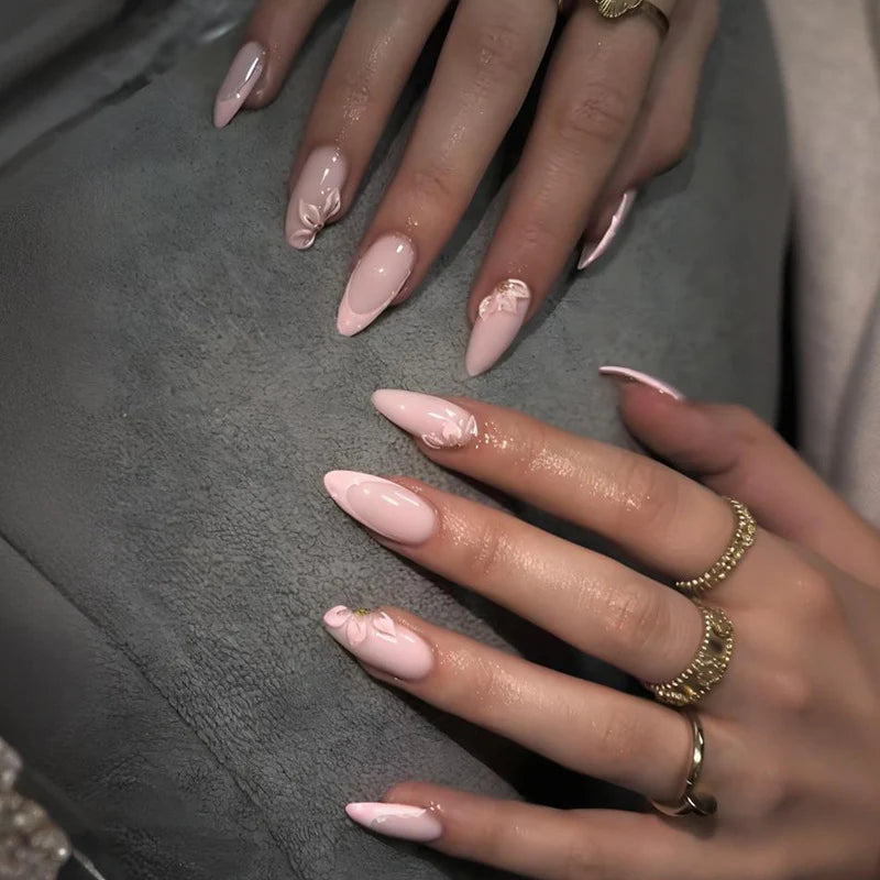Press-On Nail Set Self-Adhesive Floral & Shimmer