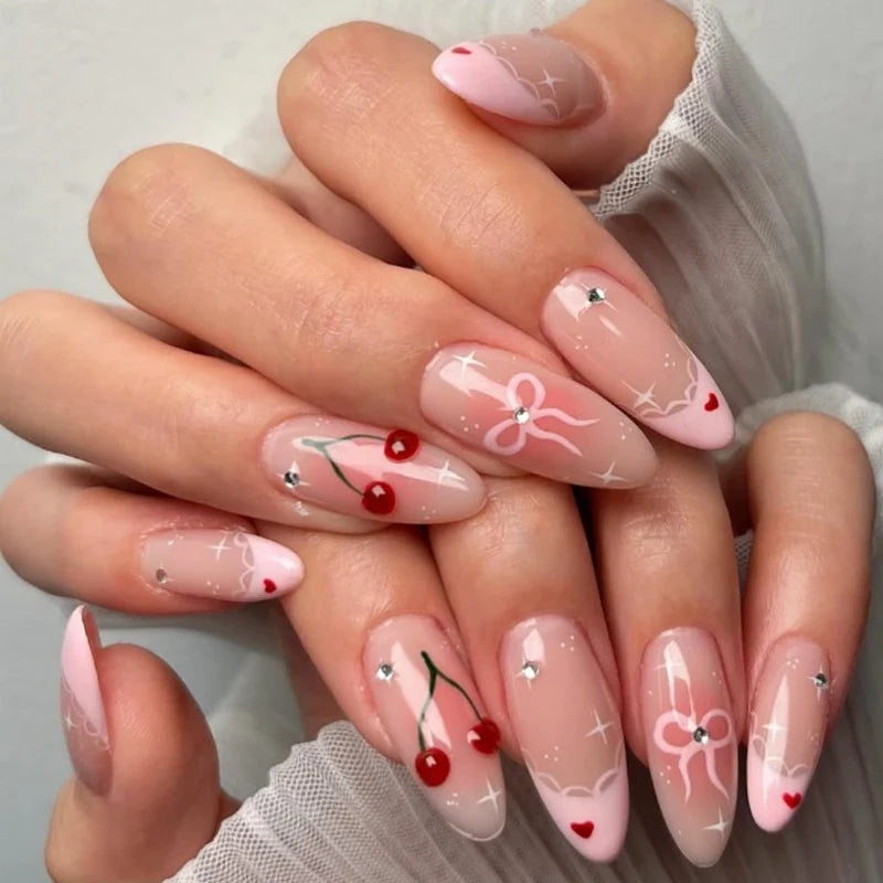 Press-On Nail Set Self-Adhesive Flower & Heart 24 Nails