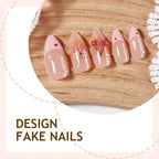 Press-On Nail Set Self-Adhesive Flower & Heart 24 Nails