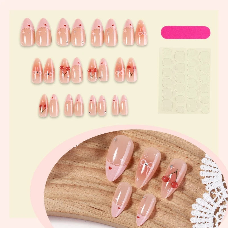 Press-On Nail Set Self-Adhesive Flower & Heart 24 Nails