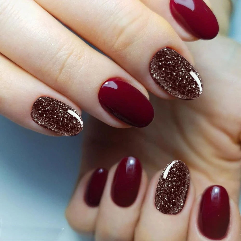 Press-On Nail Set Self-Adhesive Glitter & Gloss