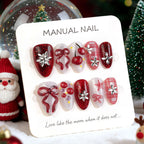 Press-On Nail Set Self-Adhesive Holiday Cherry & Bow