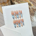 Press-On Nail Set Self-Adhesive Island Blue Butterfly Crystal Floral