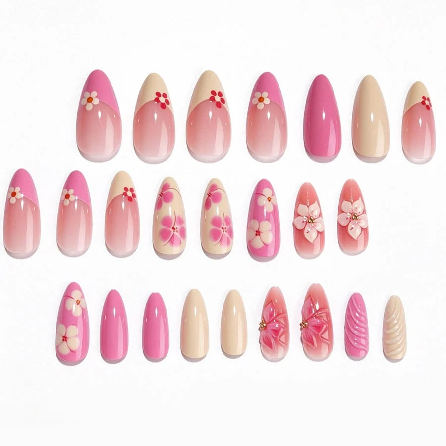 Press-On Nail Set Self-Adhesive Long-Lasting Floral & Glitter