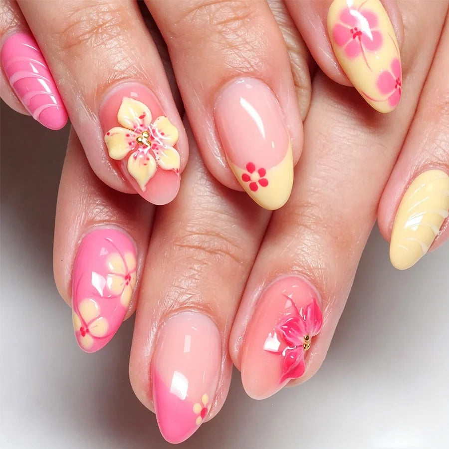 Press-On Nail Set Self-Adhesive Long-Lasting Floral & Glitter