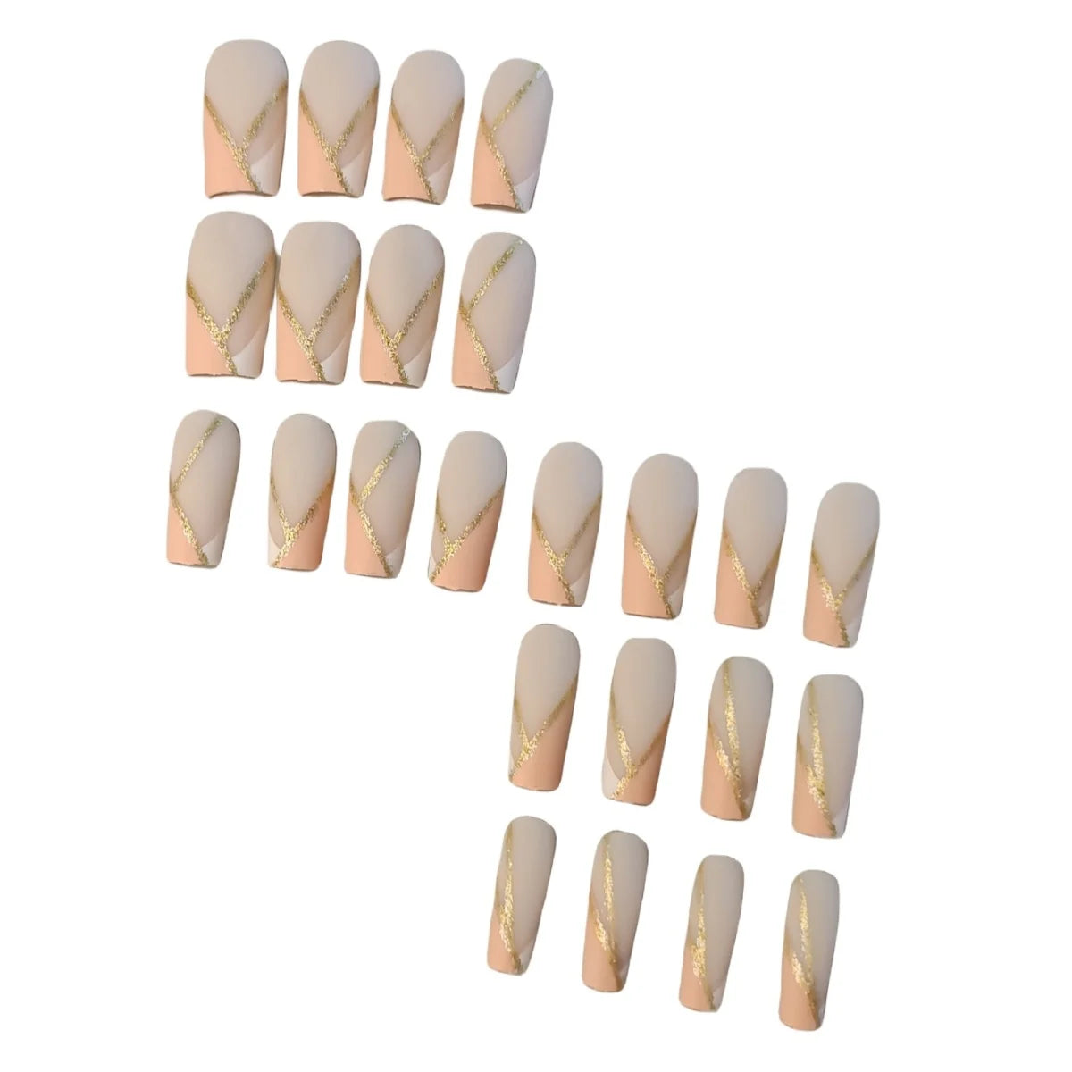 Press-On Nail Set Self-Adhesive Nude & Gold Accents