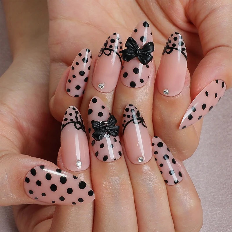 Press-On Nail Set Self-Adhesive Polka Dot & Bow