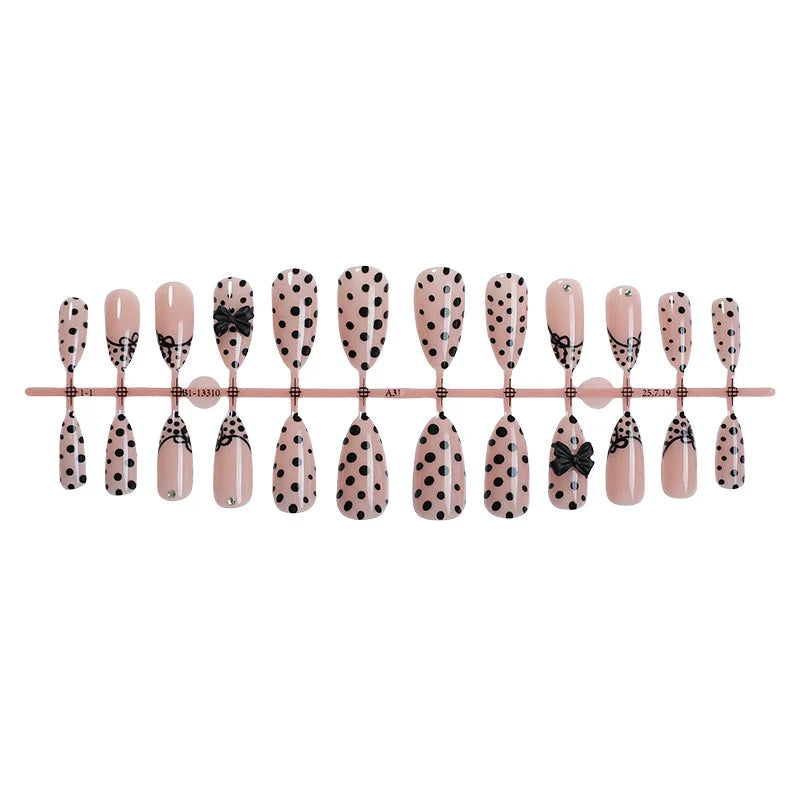Press-On Nail Set Self-Adhesive Polka Dot & Bow