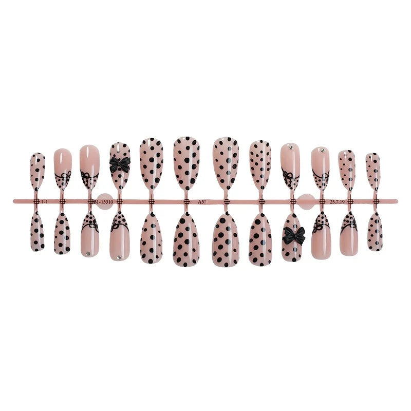 Press-On Nail Set Self-Adhesive Polka Dot & Bow