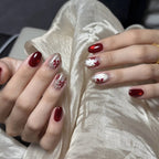 Press-On Nail Set Self-Adhesive Red Floral 24-Piece
