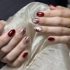 Press-On Nail Set Self-Adhesive Red Floral 24-Piece