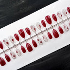 Press-On Nail Set Self-Adhesive Red Floral 24-Piece