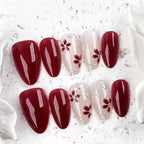 Press-On Nail Set Self-Adhesive Red Floral 24-Piece