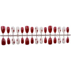 Press-On Nail Set Self-Adhesive Red Floral 24-Piece