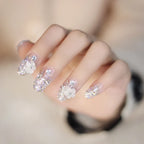 Press-On Nail Set Self-Adhesive Rhinestone & Floral
