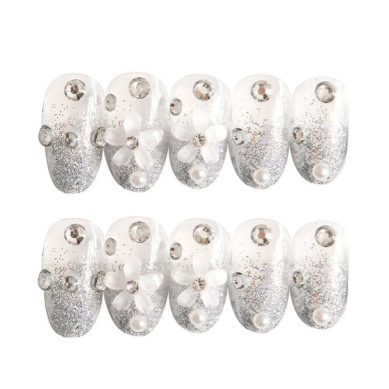 Press-On Nail Set Self-Adhesive Rhinestone & Floral
