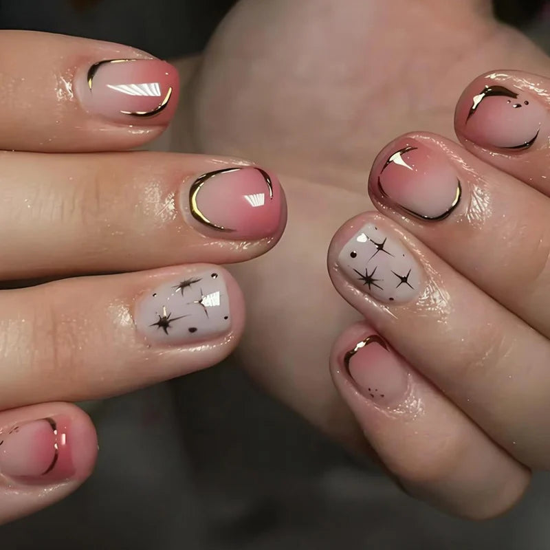 Press-On Nail Set Self-Adhesive Rose Accents 24-Piece