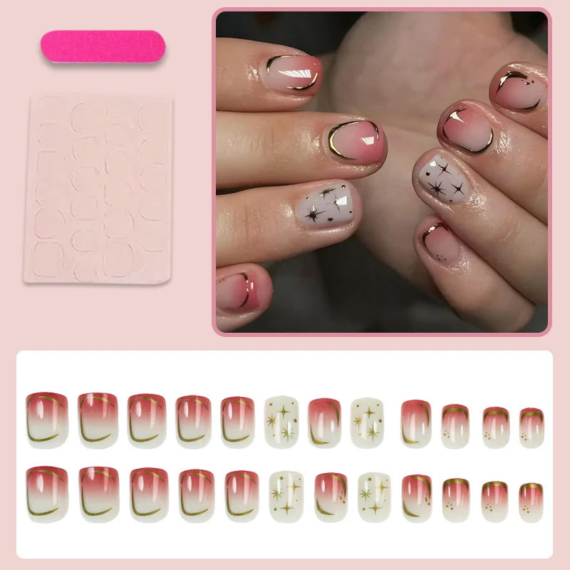 Press-On Nail Set Self-Adhesive Rose Accents 24-Piece