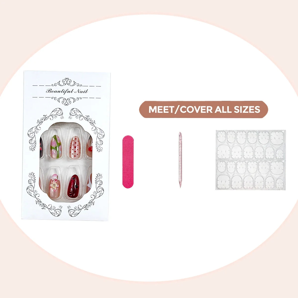 Press-On Nail Set Self-Adhesive Universal Fit Nail File & Applicator