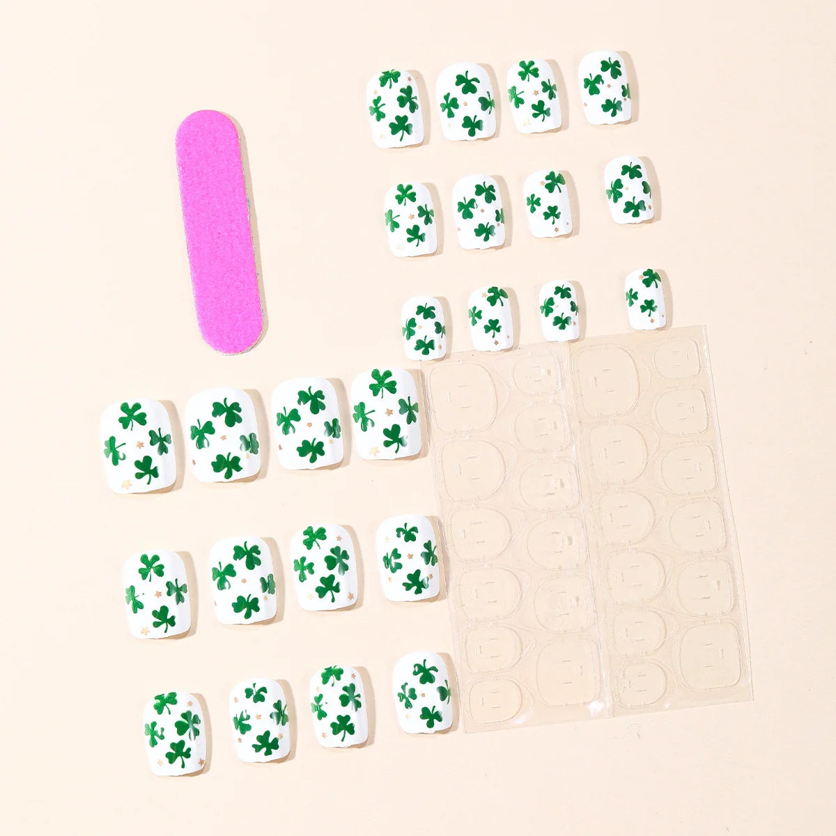 Press-On Nail Set Shamrock 3D Full-Cover
