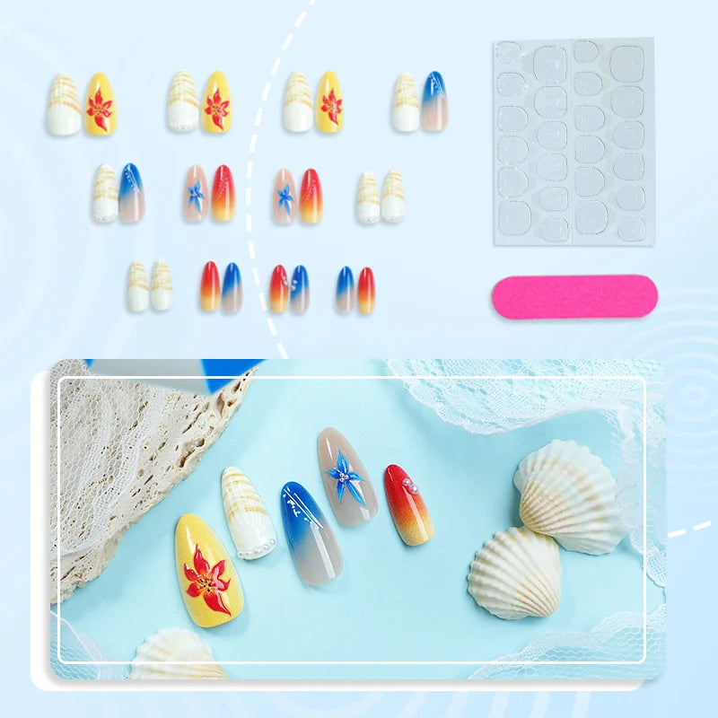 Press-On Nail Set Shell Art Easy Apply Multiple Sizes