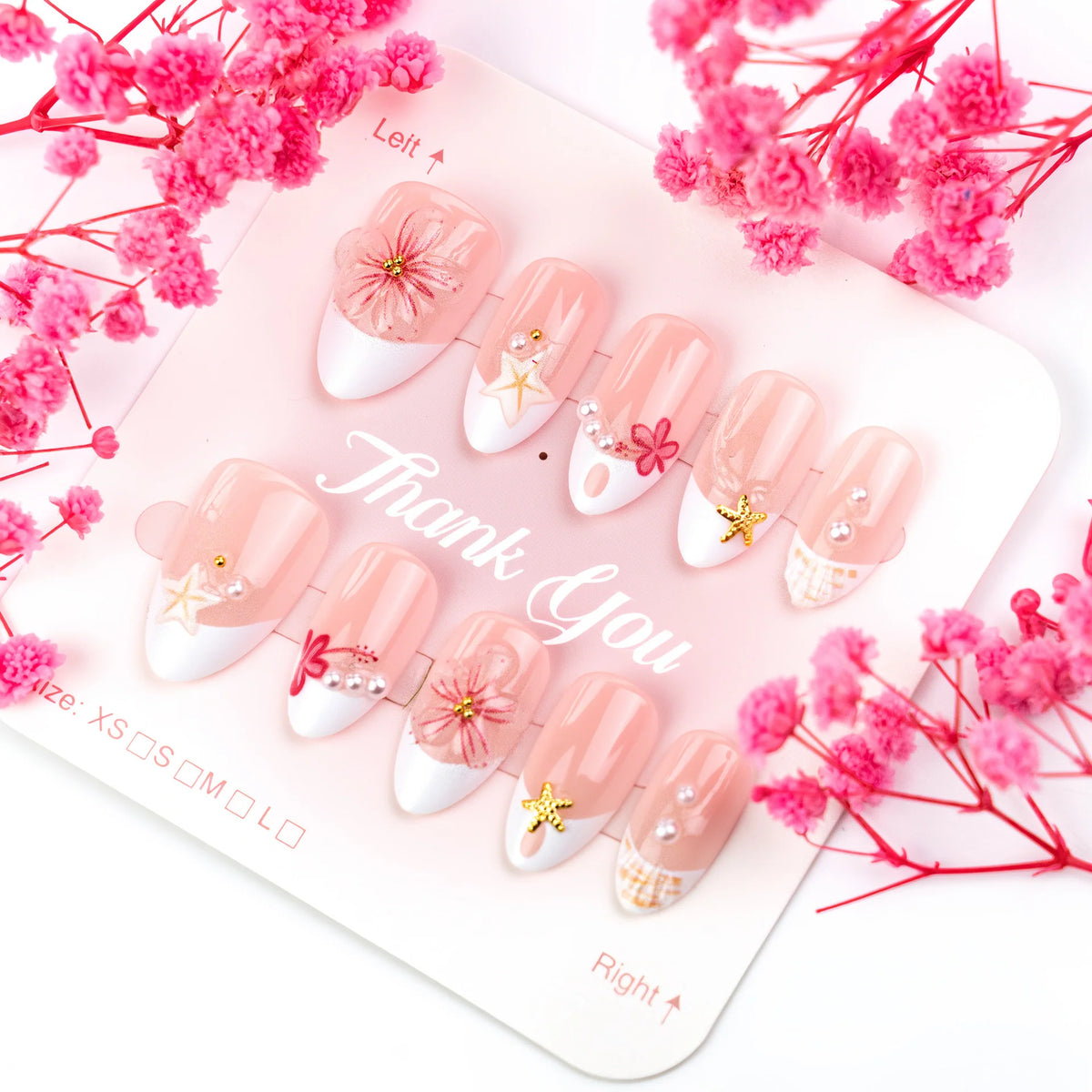 Press-On Nail Set Shell-Embellished Salon-Quality Long-Lasting