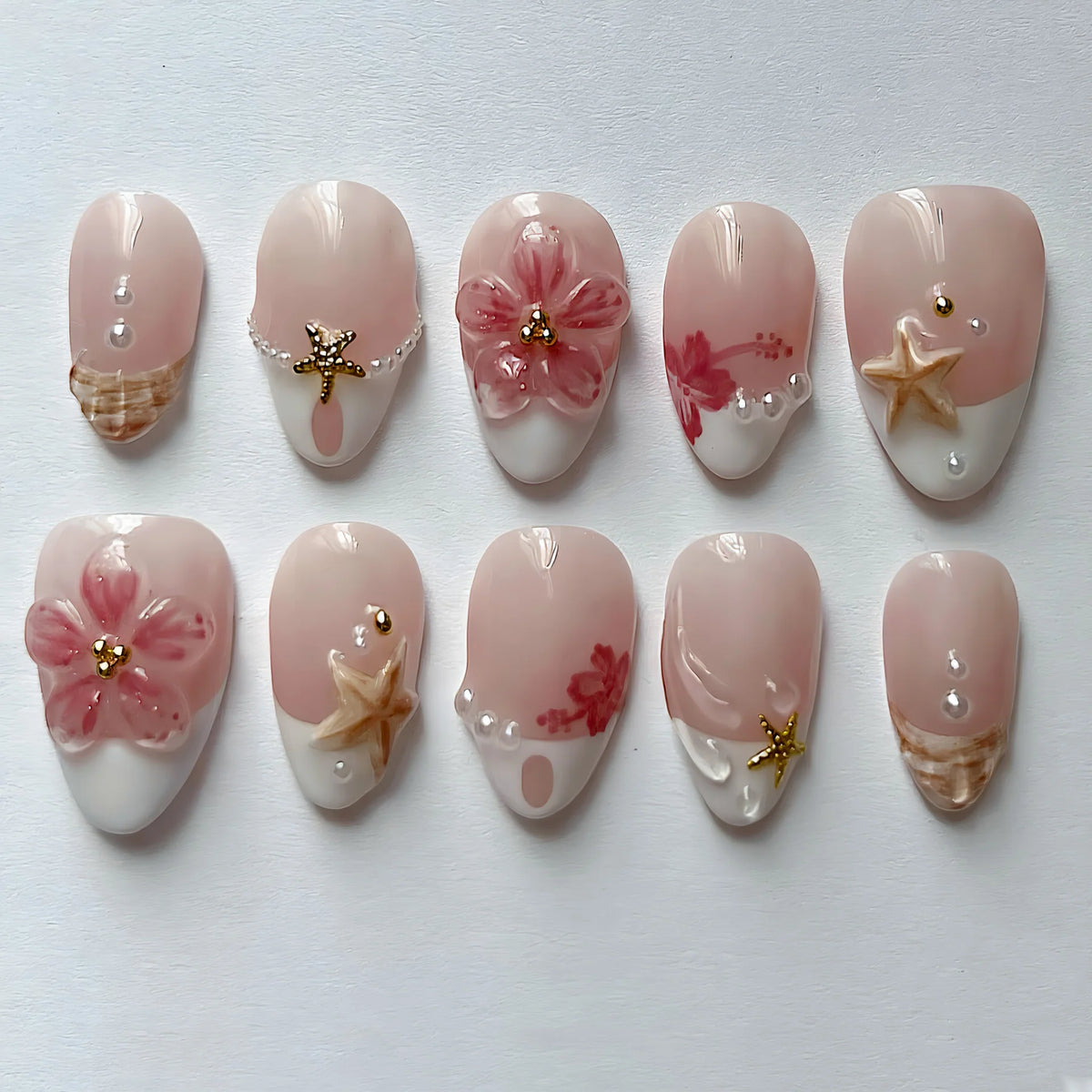 Press-On Nail Set Shell-Embellished Salon-Quality Long-Lasting