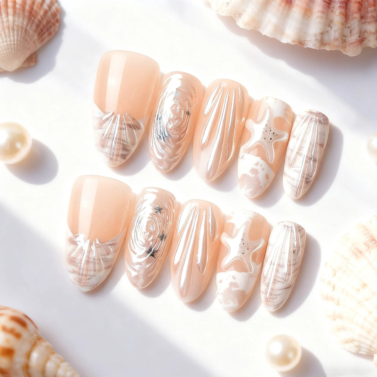 Press-On Nail Set Shell-Inspired Reusable & Salon-Quality Finish