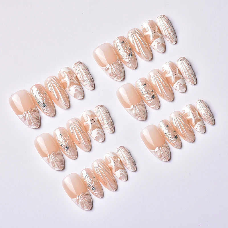 Press-On Nail Set Shell-Inspired Reusable & Salon-Quality Finish