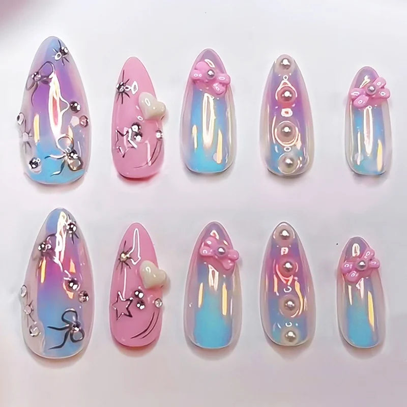 Press-On Nail Set Shimmer Ombre Easy-Apply