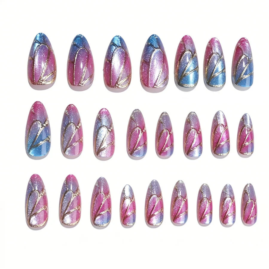 Press-On Nail Set Shimmering Gradient & 3D Accents