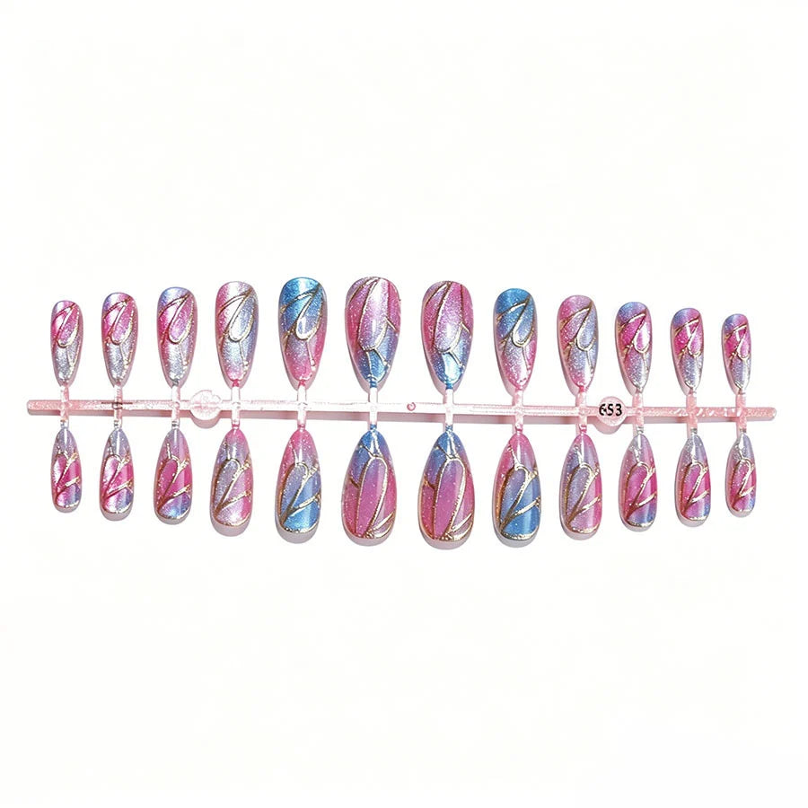 Press-On Nail Set Shimmering Gradient & 3D Accents