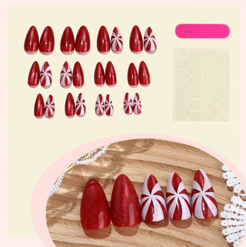 Press-On Nail Set Shiny Patterned Adhesive Tabs Multiple Sizes