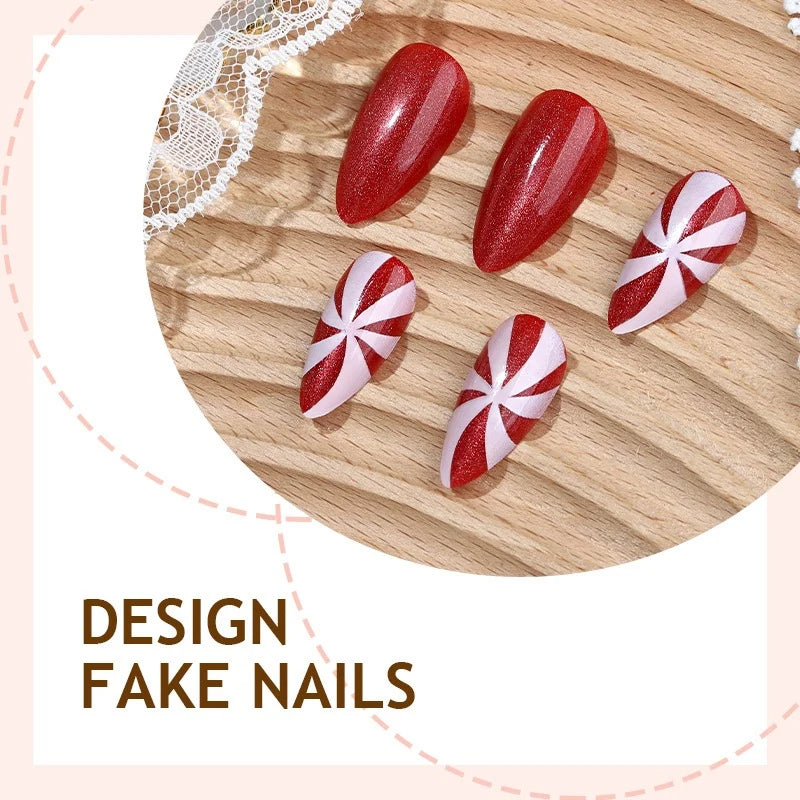 Press-On Nail Set Shiny Patterned Adhesive Tabs Multiple Sizes
