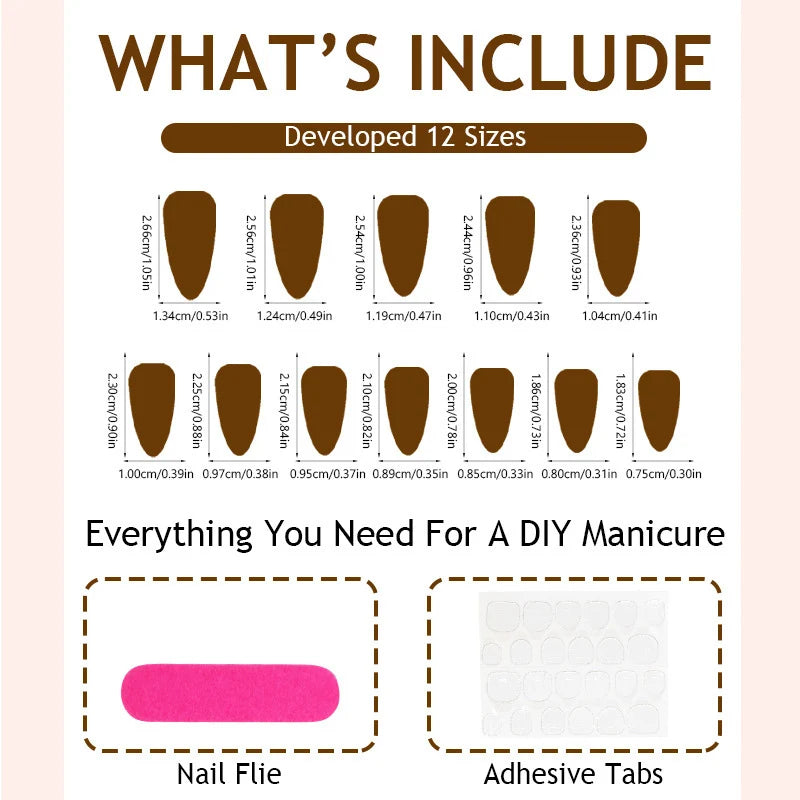 Press-On Nail Set Shiny Patterned Adhesive Tabs Multiple Sizes