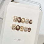Press-On Nail Set Short Round Reusable Adhesive & File